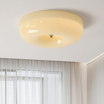 Glass Dome Flush Mount Light Fixture 16 in Cream Round LED Ceiling Lamp for Bedroom Living Room Dining Room Low Profile Dimmable Modern Home