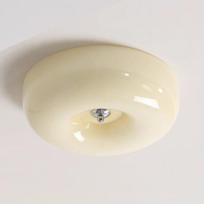 Glass Dome Flush Mount Light Fixture 16 in Cream Round LED Ceiling Lamp for Bedroom Living Room Dining Room Low Profile Dimmable Modern Home