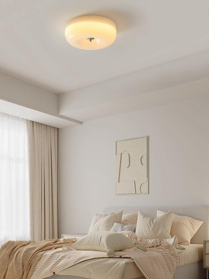 Glass Dome Flush Mount Light Fixture 16 in Cream Round LED Ceiling Lamp for Bedroom Living Room Dining Room Low Profile Dimmable Modern Home