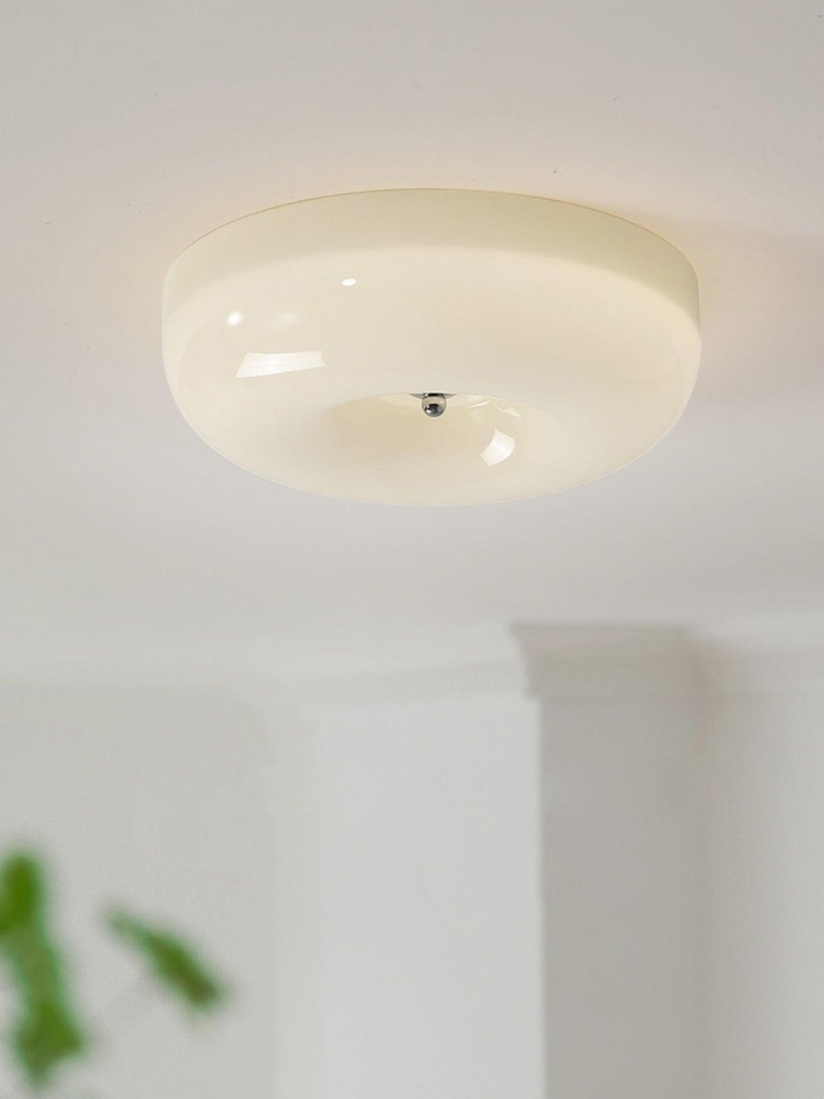 Glass Dome Flush Mount Light Fixture 16 in Cream Round LED Ceiling Lamp for Bedroom Living Room Dining Room Low Profile Dimmable Modern Home