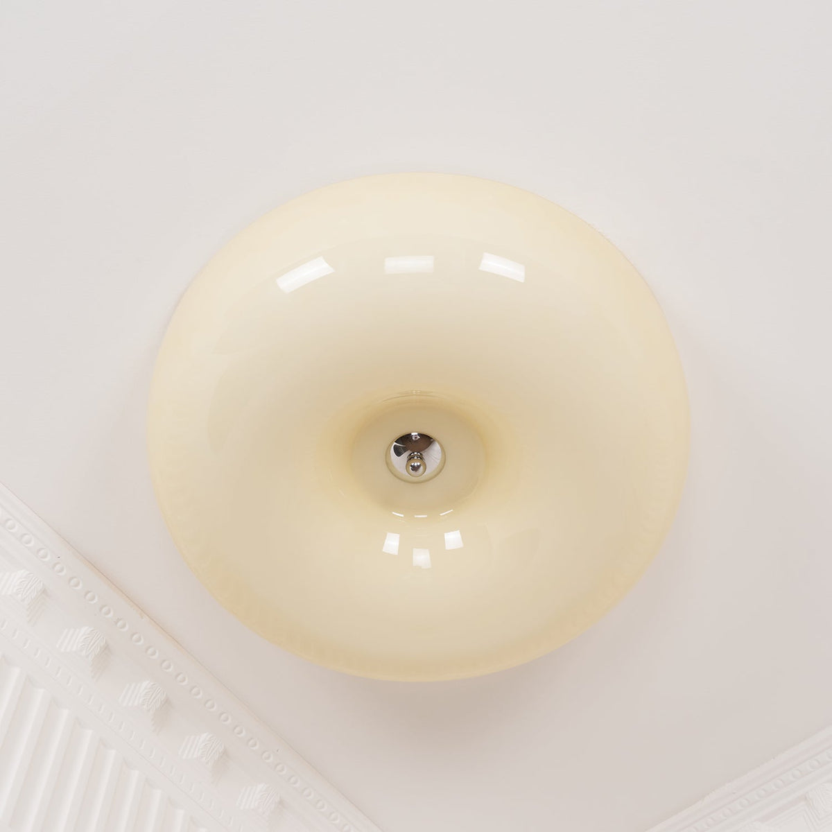 Glass Dome Flush Mount Light Fixture 16 in Cream Round LED Ceiling Lamp for Bedroom Living Room Dining Room Low Profile Dimmable Modern Home