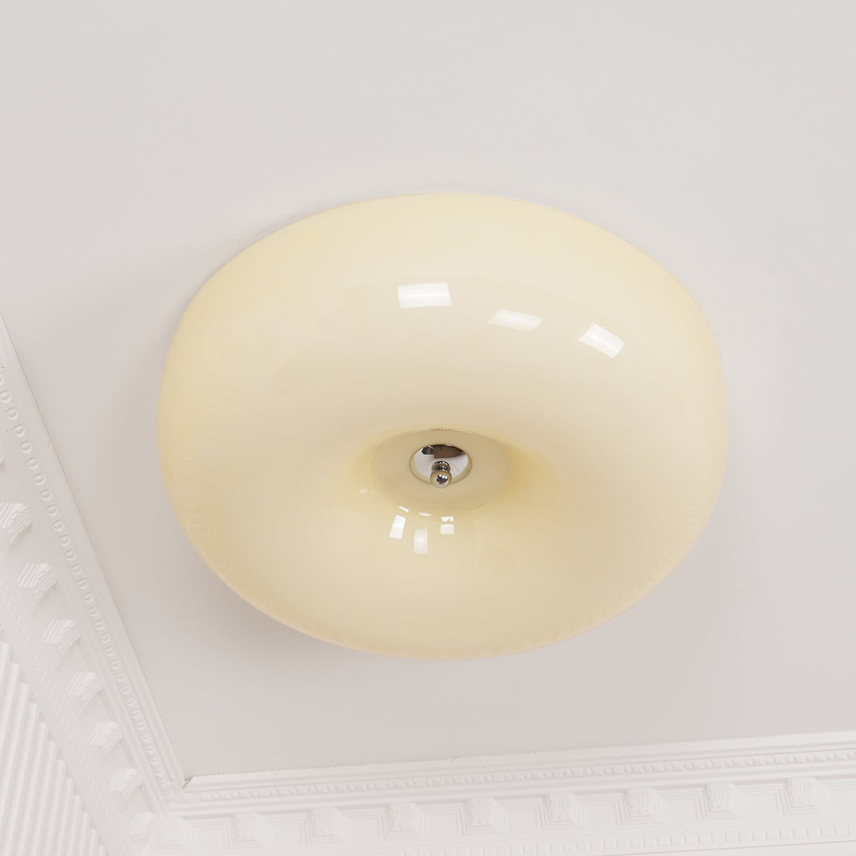 Glass Dome Flush Mount Light Fixture 16 in Cream Round LED Ceiling Lamp for Bedroom Living Room Dining Room Low Profile Dimmable Modern Home