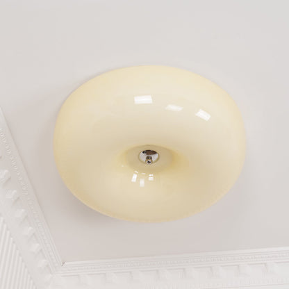 Glass Dome Flush Mount Light Fixture 16 in Cream Round LED Ceiling Lamp for Bedroom Living Room Dining Room Low Profile Dimmable Modern Home