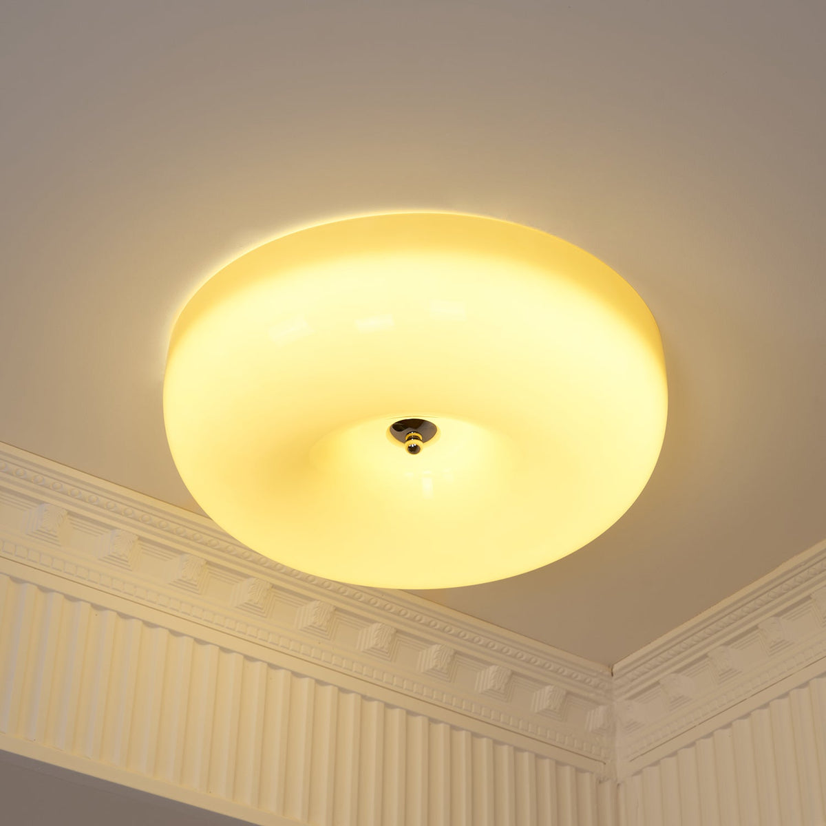 Glass Dome Flush Mount Light Fixture 16 in Cream Round LED Ceiling Lamp for Bedroom Living Room Dining Room Low Profile Dimmable Modern Home