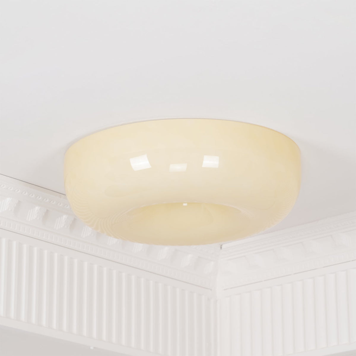 Glass Dome Flush Mount Light Fixture 16 in Cream Round LED Ceiling Lamp for Bedroom Living Room Dining Room Low Profile Dimmable Modern Home