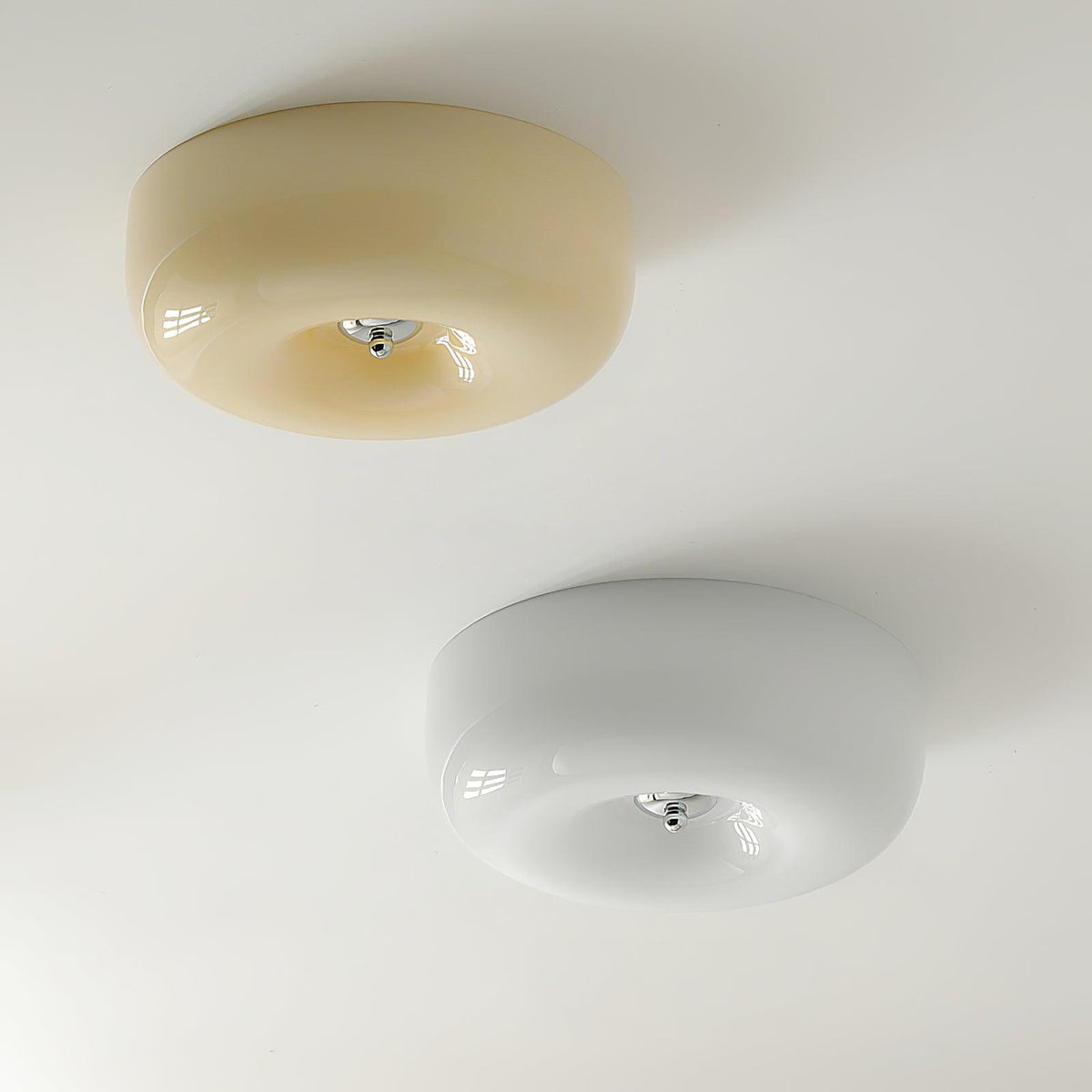Glass Dome Flush Mount Light Fixture 16 in Cream Round LED Ceiling Lamp for Bedroom Living Room Dining Room Low Profile Dimmable Modern Home