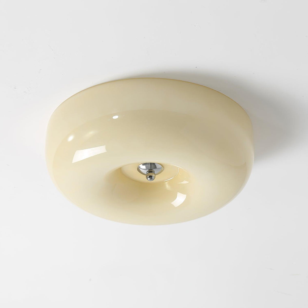 Glass Dome Flush Mount Light Fixture 16 in Cream Round LED Ceiling Lamp for Bedroom Living Room Dining Room Low Profile Dimmable Modern Home