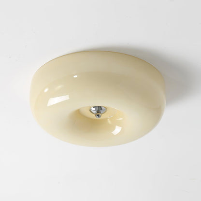 Glass Dome Flush Mount Light Fixture 16 in Cream Round LED Ceiling Lamp for Bedroom Living Room Dining Room Low Profile Dimmable Modern Home