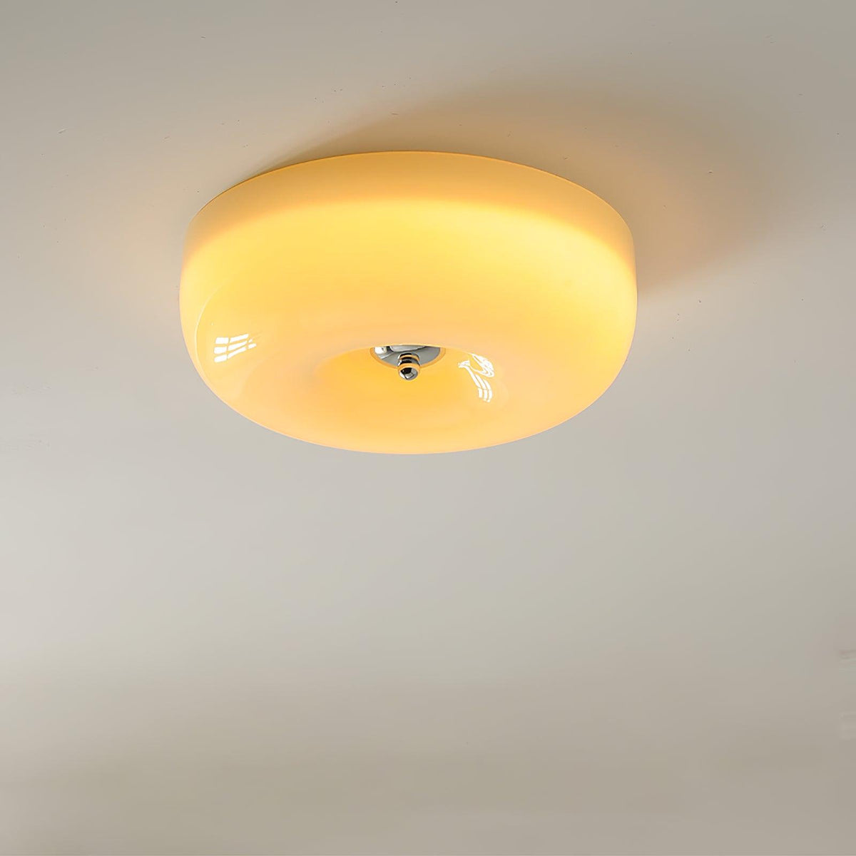 Glass Dome Flush Mount Light Fixture 16 in Cream Round LED Ceiling Lamp for Bedroom Living Room Dining Room Low Profile Dimmable Modern Home
