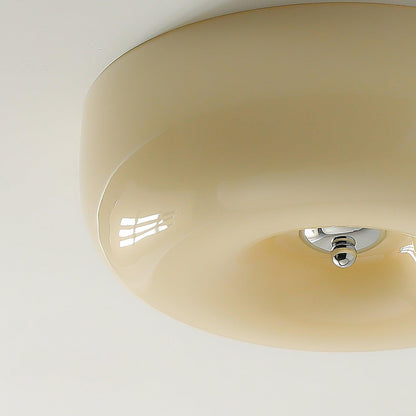 Glass Dome Flush Mount Light Fixture 16 in Cream Round LED Ceiling Lamp for Bedroom Living Room Dining Room Low Profile Dimmable Modern Home