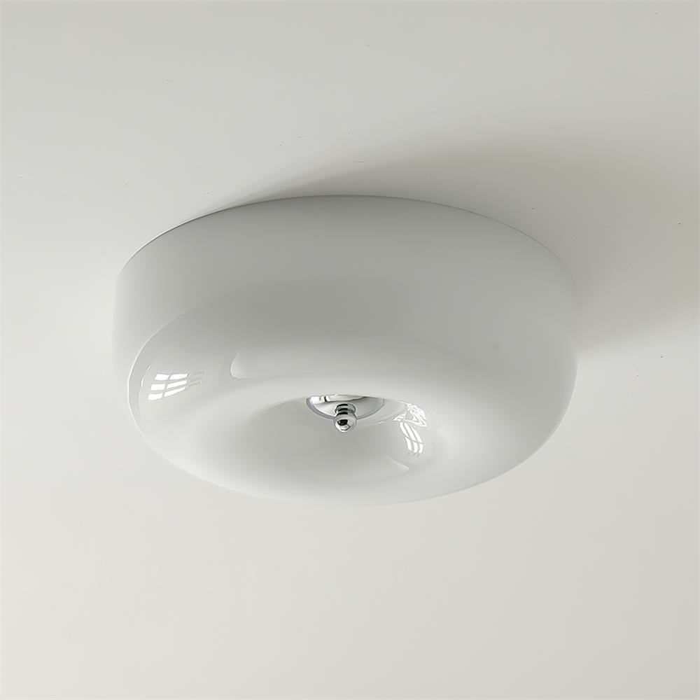 Glass Dome Flush Mount Light Fixture 16 in Cream Round LED Ceiling Lamp for Bedroom Living Room Dining Room Low Profile Dimmable Modern Home