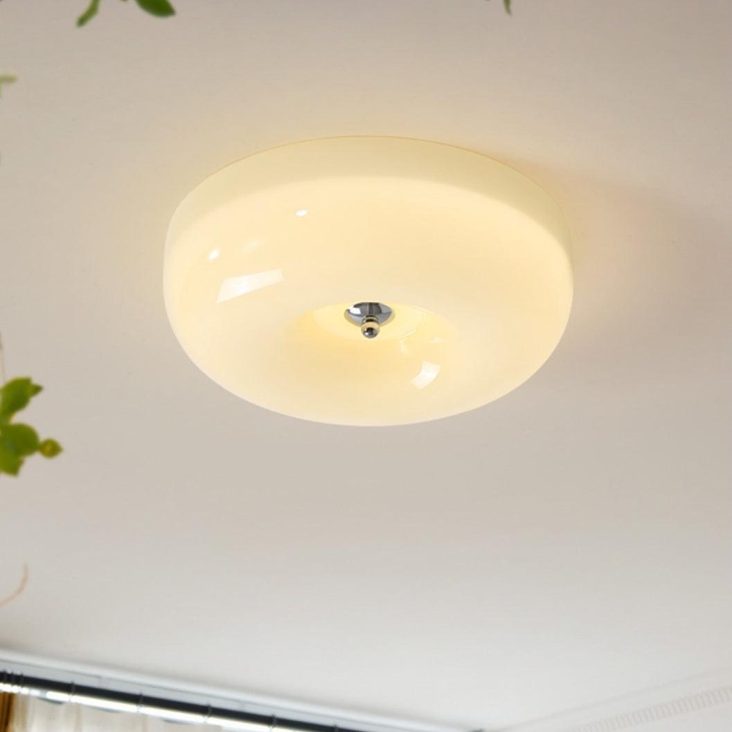 Glass Dome Flush Mount Light Fixture 16 in Cream Round LED Ceiling Lamp for Bedroom Living Room Dining Room Low Profile Dimmable Modern Home