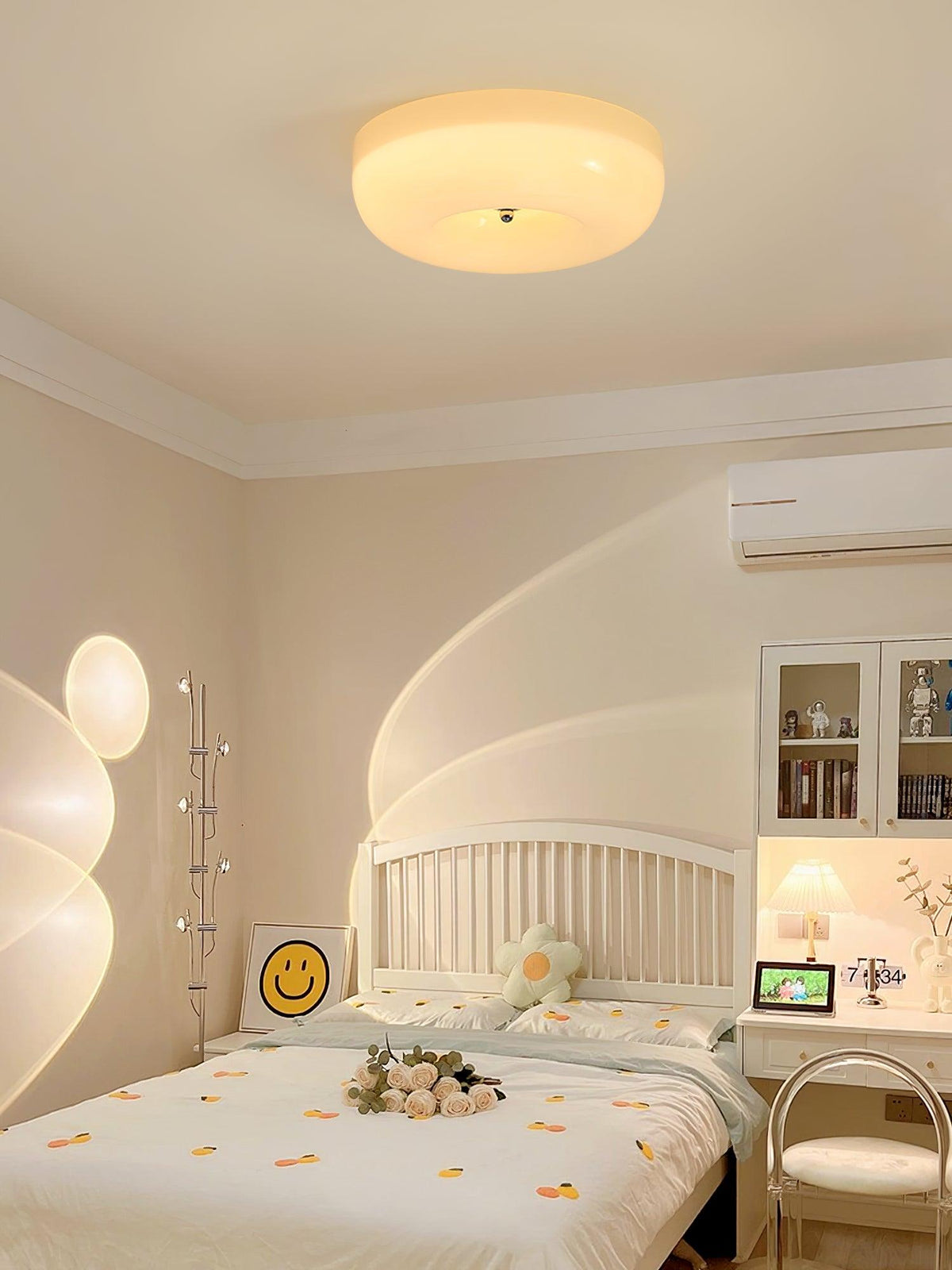 Glass Dome Flush Mount Light Fixture 16 in Cream Round LED Ceiling Lamp for Bedroom Living Room Dining Room Low Profile Dimmable Modern Home