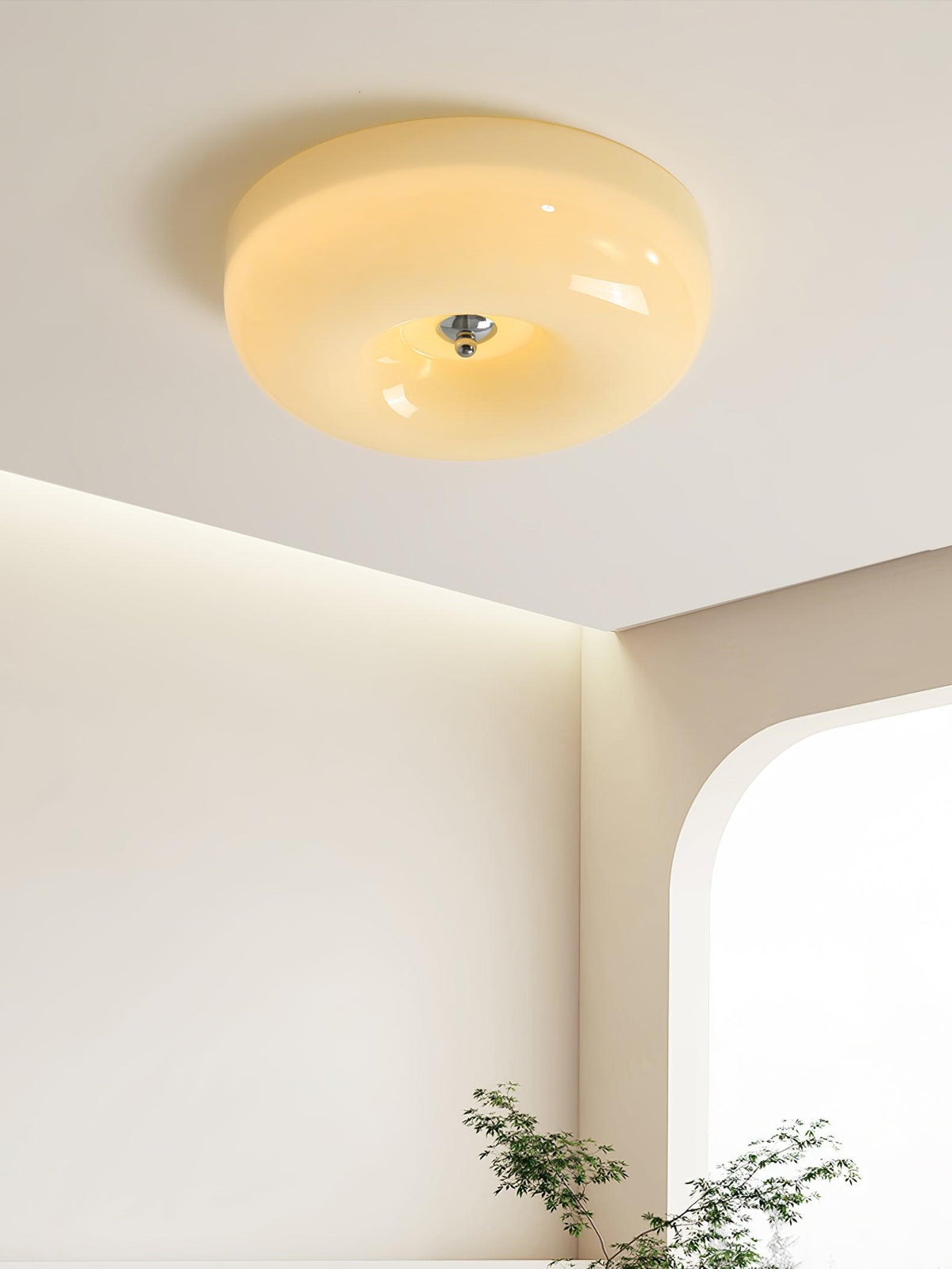 Glass Dome Flush Mount Light Fixture 16 in Cream Round LED Ceiling Lamp for Bedroom Living Room Dining Room Low Profile Dimmable Modern Home