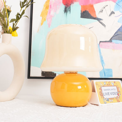 Ceramic Accent Lamp with Enamel Shade 11.4 in Beige for Nightstands Bedrooms Living Rooms Study Desks Side Tables E14 Socket 15W Soft Glow