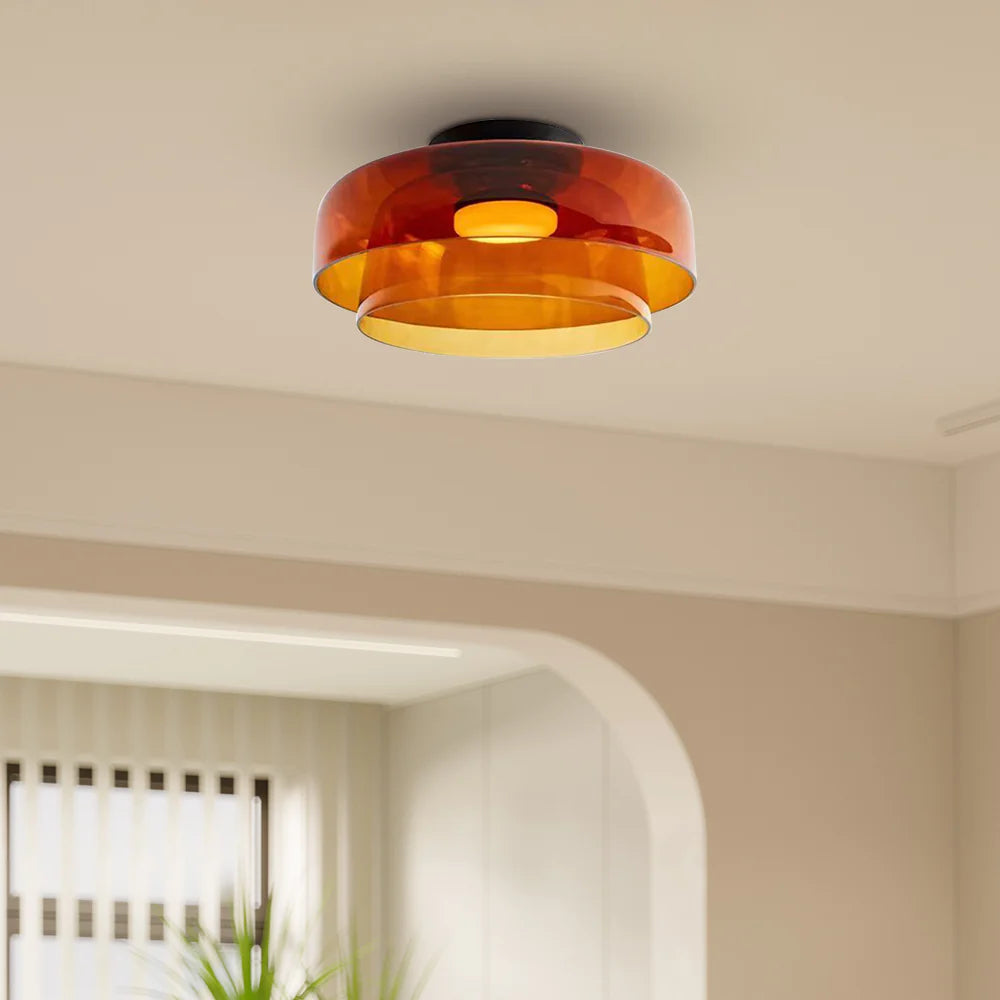 Layered Glass Ceiling Light Modern Multi-Tier Flush Mount Fixture with LED Hardwired for Kitchen Dining Room Bedroom Living Room