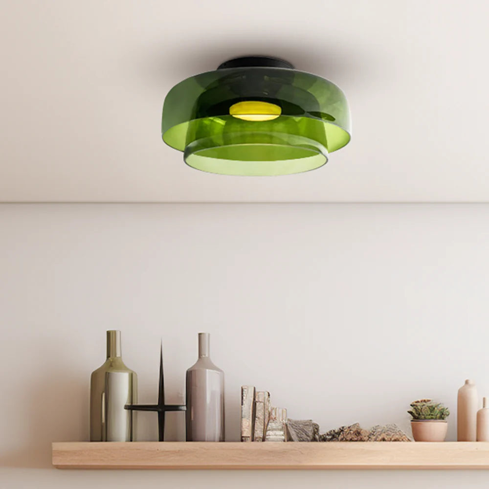 Layered Glass Ceiling Light Modern Multi-Tier Flush Mount Fixture with LED Hardwired for Kitchen Dining Room Bedroom Living Room