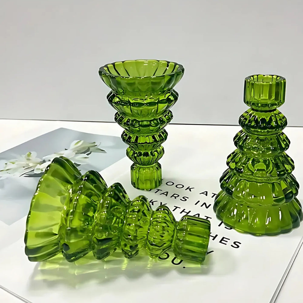 Crescent Christmas Tree Candle Holder Set - Glass, 3pcs