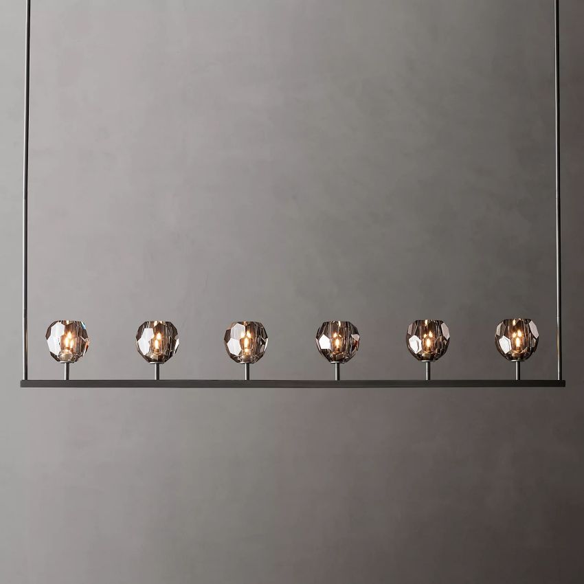 Linear Crystal Chandelier Brass & Glass LED Dining Room Statement Lighting Fixture Contemporary for Kitchen Island