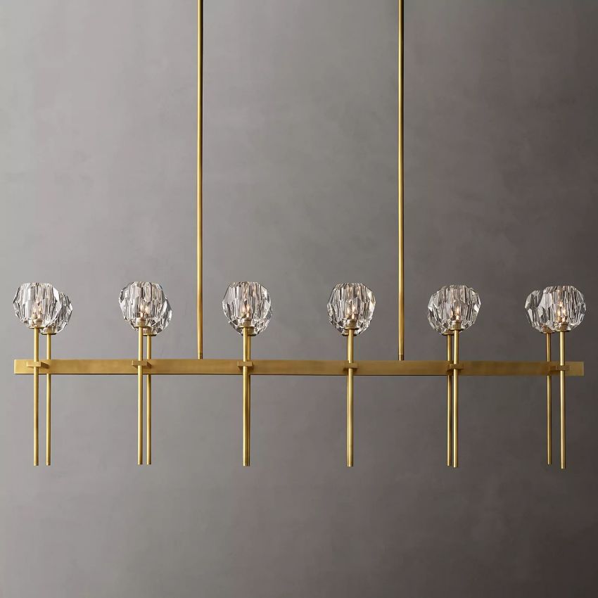 Linear Crystal Chandelier Brass & Glass LED Dining Room Statement Lighting Fixture Contemporary for Kitchen Island