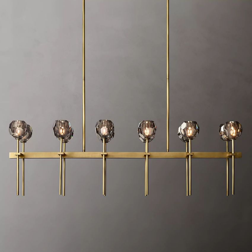 Linear Crystal Chandelier Brass & Glass LED Dining Room Statement Lighting Fixture Contemporary for Kitchen Island