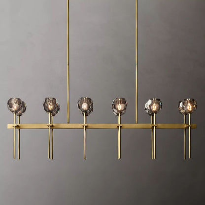Linear Crystal Chandelier Brass & Glass LED Dining Room Statement Lighting Fixture Contemporary for Kitchen Island