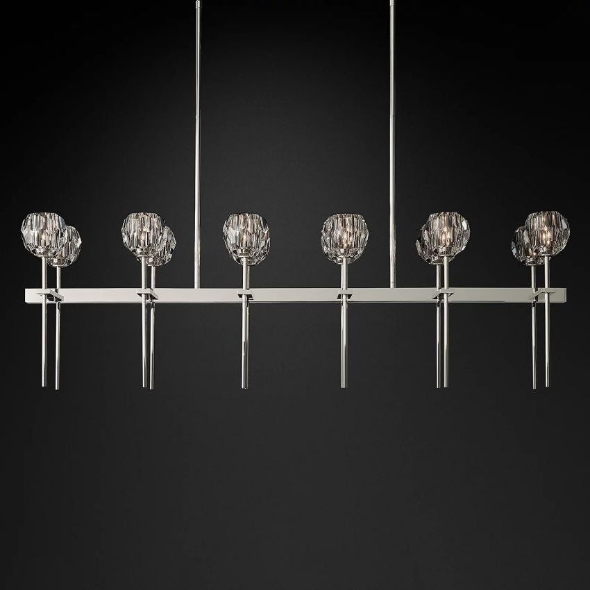Linear Crystal Chandelier Brass & Glass LED Dining Room Statement Lighting Fixture Contemporary for Kitchen Island