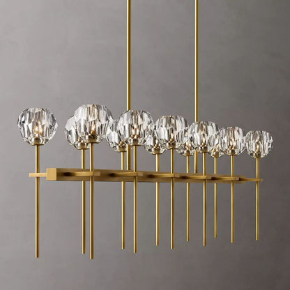 Linear Crystal Chandelier Brass & Glass LED Dining Room Statement Lighting Fixture Contemporary for Kitchen Island