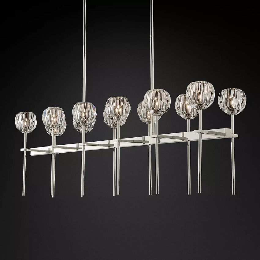 Linear Crystal Chandelier Brass & Glass LED Dining Room Statement Lighting Fixture Contemporary for Kitchen Island