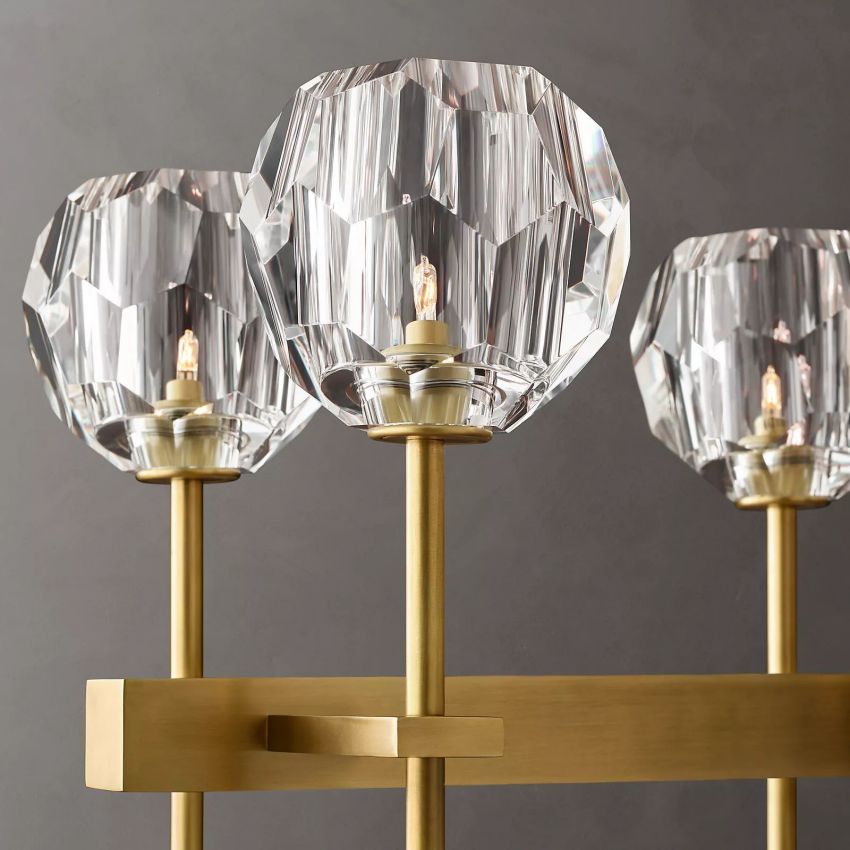 Linear Crystal Chandelier Brass & Glass LED Dining Room Statement Lighting Fixture Contemporary for Kitchen Island