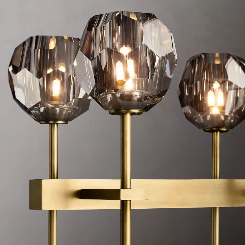Linear Crystal Chandelier Brass & Glass LED Dining Room Statement Lighting Fixture Contemporary for Kitchen Island