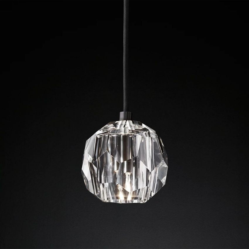Crystal Globe Pendant Light Fixture with Brass Frame for Dining Room Kitchen Island Modern Single Bulb Hanging Ceiling Lamp Adjustable