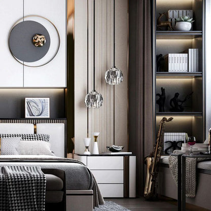 Crystal Globe Pendant Light Fixture with Brass Frame for Dining Room Kitchen Island Modern Single Bulb Hanging Ceiling Lamp Adjustable