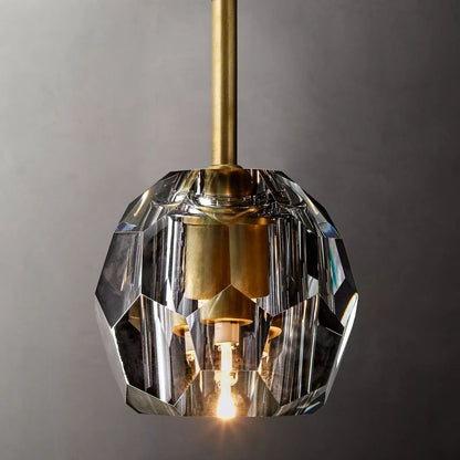 Crystal Globe Pendant Light Fixture with Brass Frame for Dining Room Kitchen Island Modern Single Bulb Hanging Ceiling Lamp Adjustable