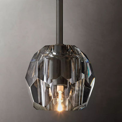 Crystal Globe Pendant Light Fixture with Brass Frame for Dining Room Kitchen Island Modern Single Bulb Hanging Ceiling Lamp Adjustable