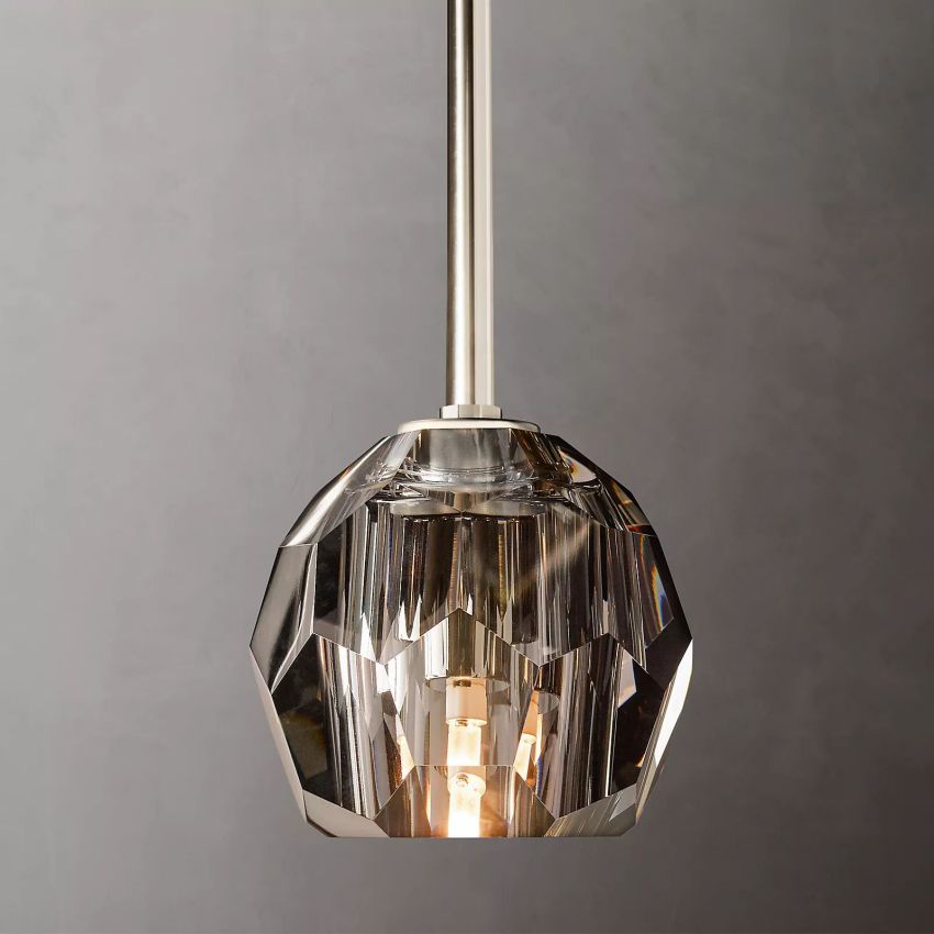 Crystal Globe Pendant Light Fixture with Brass Frame for Dining Room Kitchen Island Modern Single Bulb Hanging Ceiling Lamp Adjustable