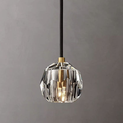 Crystal Globe Pendant Light Fixture with Brass Frame for Dining Room Kitchen Island Modern Single Bulb Hanging Ceiling Lamp Adjustable