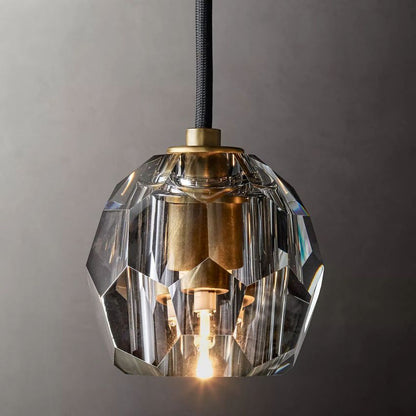 Crystal Globe Pendant Light Fixture with Brass Frame for Dining Room Kitchen Island Modern Single Bulb Hanging Ceiling Lamp Adjustable