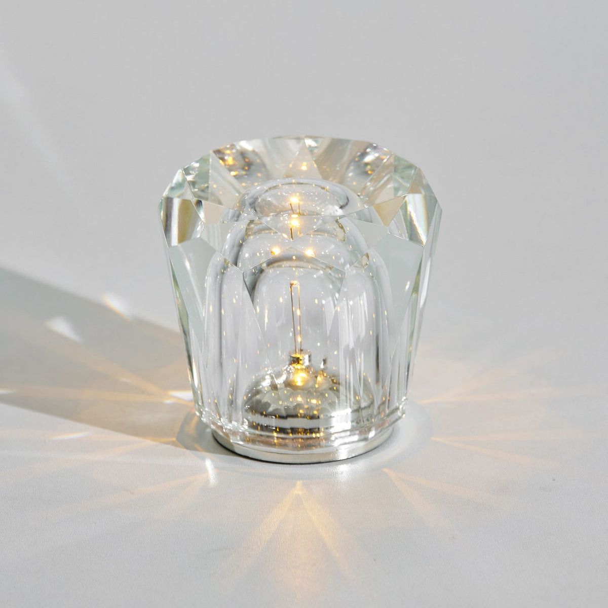 Rechargeable LED Accent Lamp with Crystal Reflective Glass – Compact Nightstand Light for Bedroom, Office Desk, Cozy Reading Nook