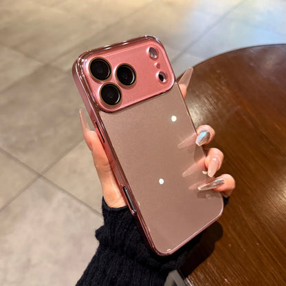 Tempered Glass iPhone Case with Camera Lens Shield & Plated Edges – Shockproof Protection for iPhone 11-17 Pro Max