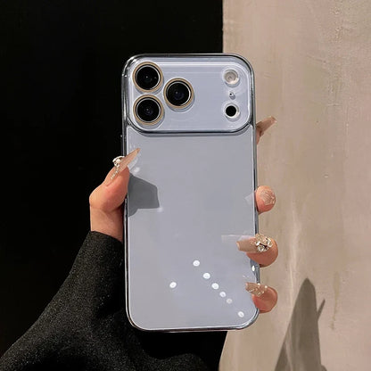 Tempered Glass iPhone Case with Camera Lens Shield & Plated Edges – Shockproof Protection for iPhone 11-17 Pro Max