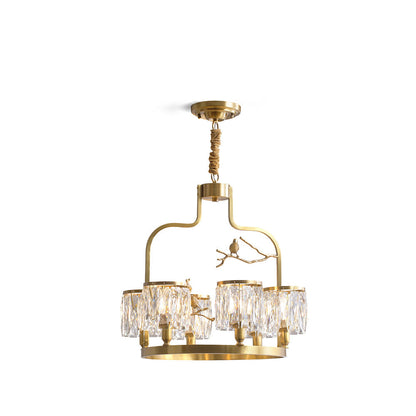 Crystal Hanging Light Fixture with Brass Frame 22 Inch for Dining Room Living Room Foyer Indoor Ceiling Lighting Classic Elegant Design