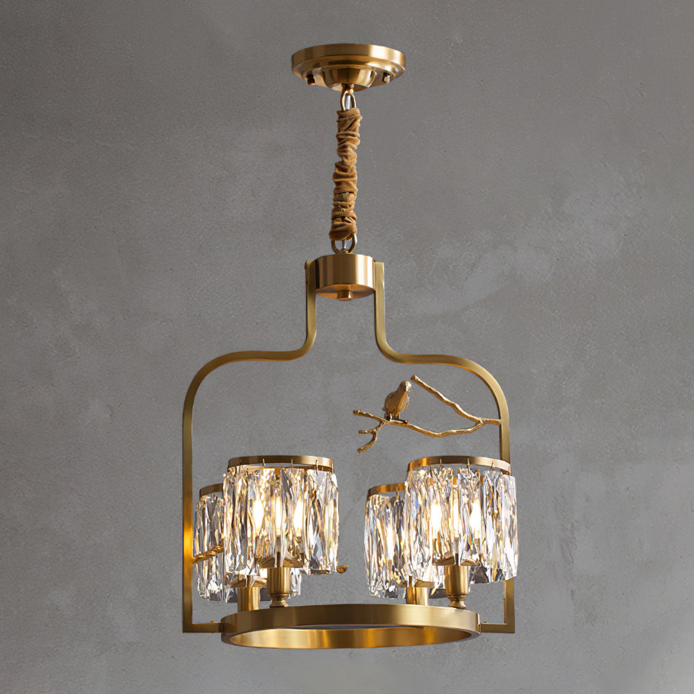 Crystal Hanging Light Fixture with Brass Frame 22 Inch for Dining Room Living Room Foyer Indoor Ceiling Lighting Classic Elegant Design