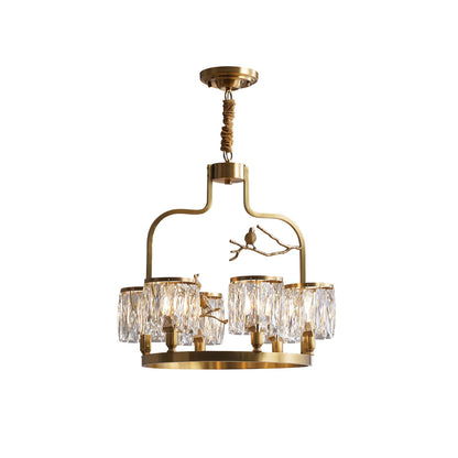 Crystal Hanging Light Fixture with Brass Frame 22 Inch for Dining Room Living Room Foyer Indoor Ceiling Lighting Classic Elegant Design