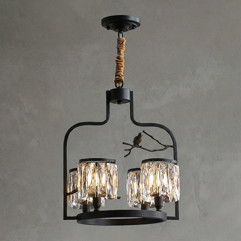 Crystal Hanging Light Fixture with Brass Frame 22 Inch for Dining Room Living Room Foyer Indoor Ceiling Lighting Classic Elegant Design