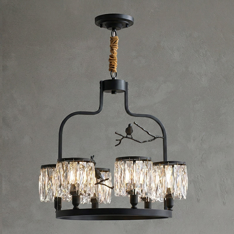 Crystal Hanging Light Fixture with Brass Frame 22 Inch for Dining Room Living Room Foyer Indoor Ceiling Lighting Classic Elegant Design