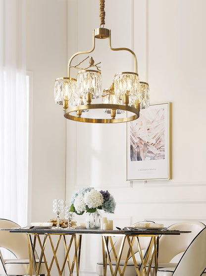 Crystal Hanging Light Fixture with Brass Frame 22 Inch for Dining Room Living Room Foyer Indoor Ceiling Lighting Classic Elegant Design