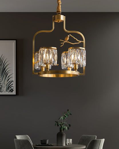 Crystal Hanging Light Fixture with Brass Frame 22 Inch for Dining Room Living Room Foyer Indoor Ceiling Lighting Classic Elegant Design