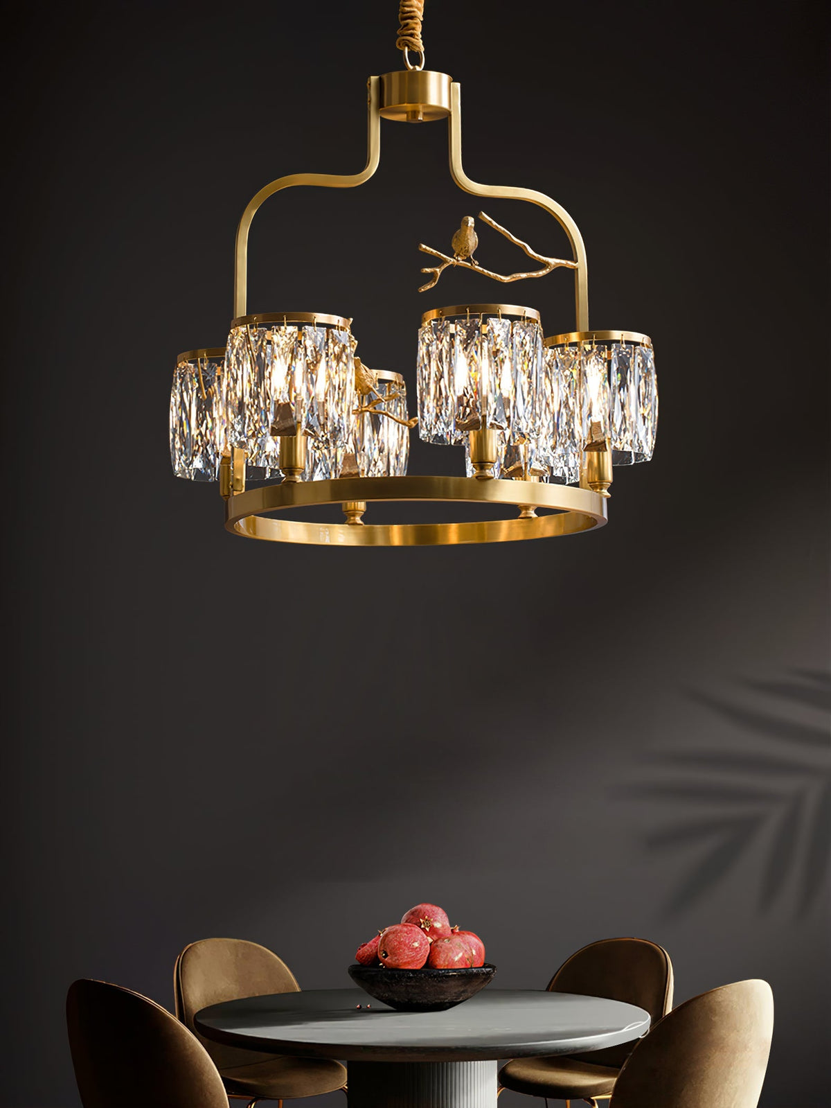 Crystal Hanging Light Fixture with Brass Frame 22 Inch for Dining Room Living Room Foyer Indoor Ceiling Lighting Classic Elegant Design
