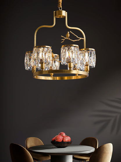 Crystal Hanging Light Fixture with Brass Frame 22 Inch for Dining Room Living Room Foyer Indoor Ceiling Lighting Classic Elegant Design